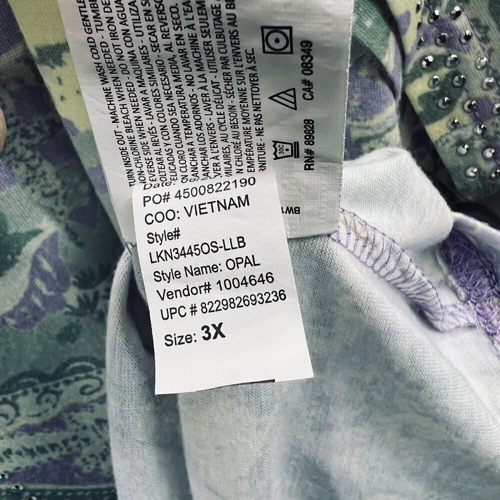 Gloria Vanderbilt Womens Top 3X Green‎ Lavender Short Sleeve Pullover Shirt - Picture 7 of 10